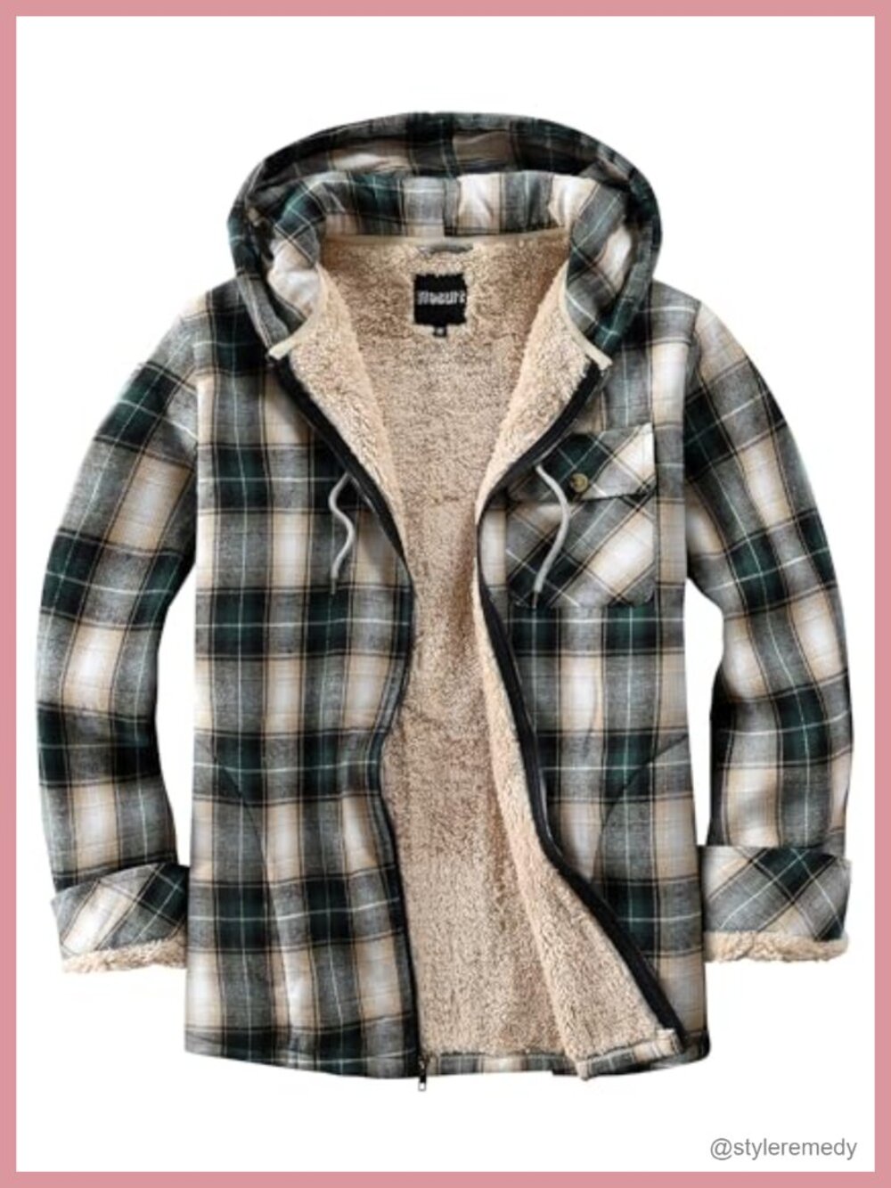 Fleece Lined Plaid Hooded Zip Jacket Sherpa Casual Winter